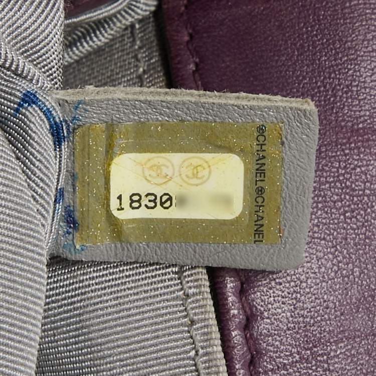 Pre Owned Chanel Purple Velvet Small Boy Bag