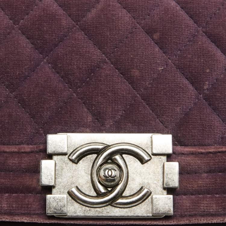Pre Owned Chanel Purple Velvet Small Boy Bag