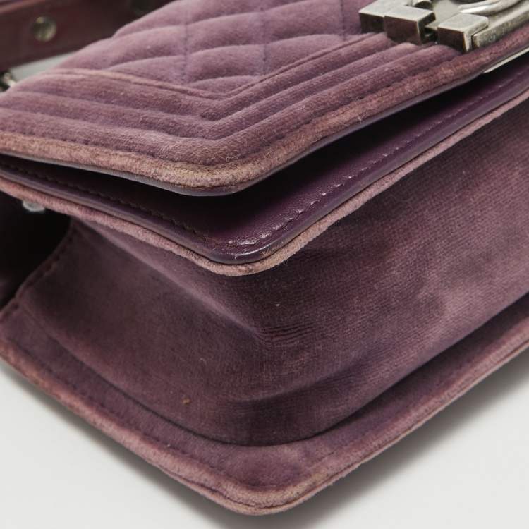 Pre Owned Chanel Purple Velvet Small Boy Bag