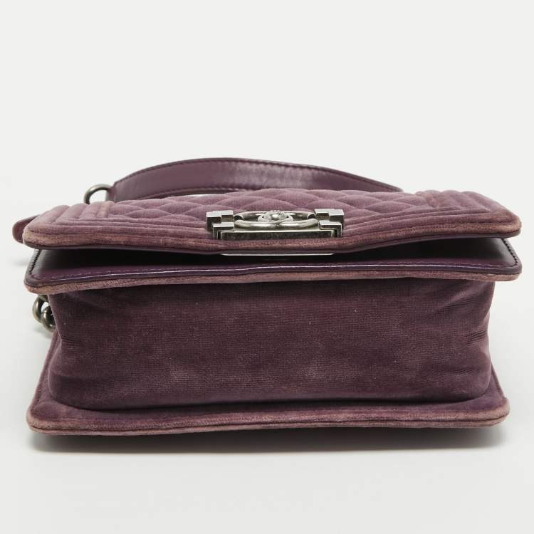 Pre Owned Chanel Purple Velvet Small Boy Bag