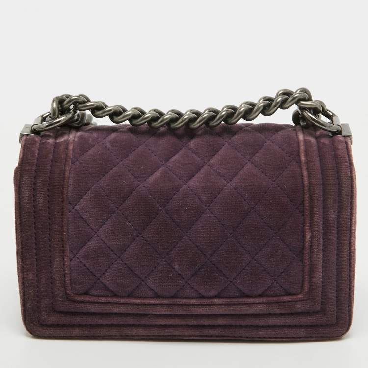 Pre Owned Chanel Purple Velvet Small Boy Bag