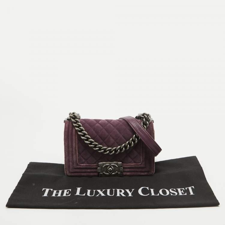 Pre Owned Chanel Purple Velvet Small Boy Bag