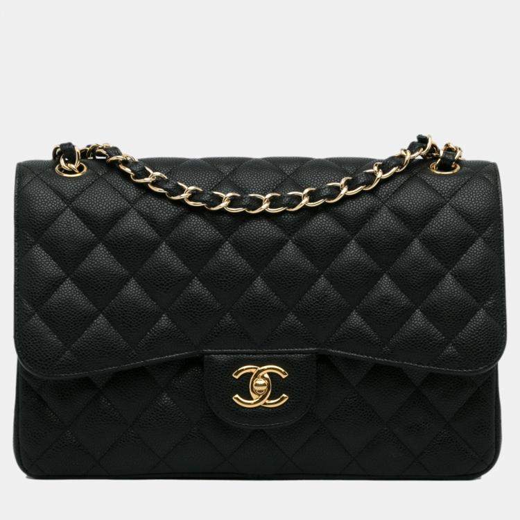 Chanel Black Jumbo Classic Caviar Single Flap Bag