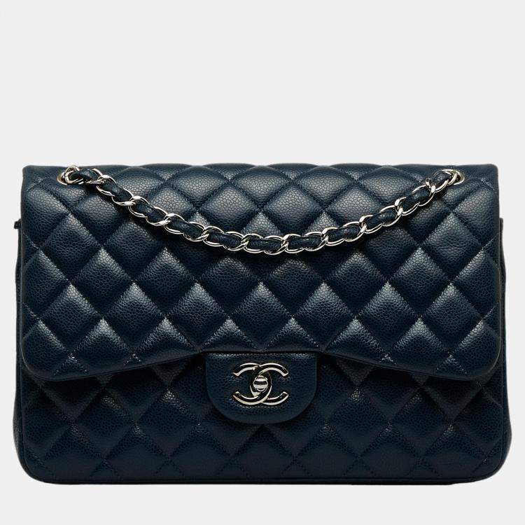 Chanel Blue Jumbo Classic Caviar Double Flap