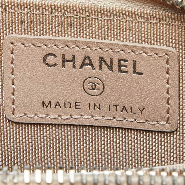 Pre Owned Chanel Beige Quilted Caviar Leather Zip Around Coin Purse