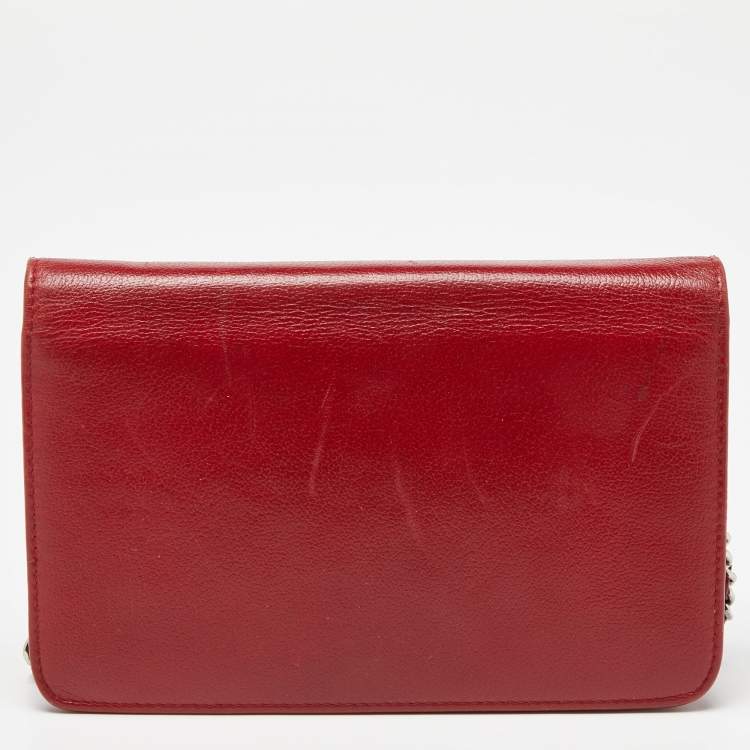 Pre Owned Chanel Red Leather Camellia Wallet On Chain