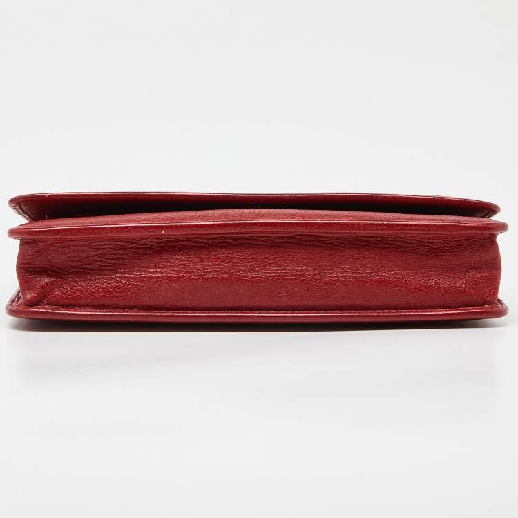 Pre Owned Chanel Red Leather Camellia Wallet On Chain