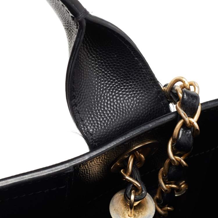 Pre Owned Chanel Black Caviar Leather Small Studded Deauville Tote