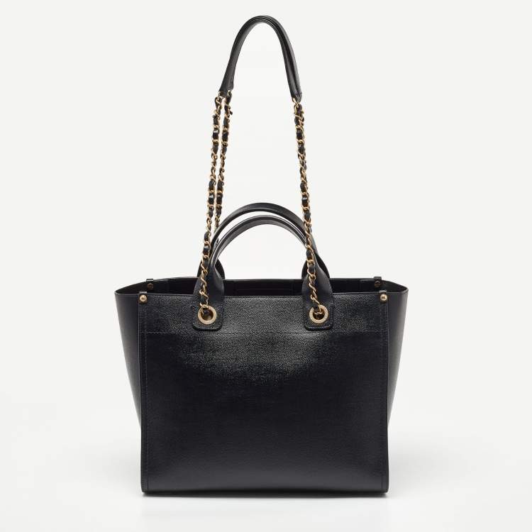 Pre Owned Chanel Black Caviar Leather Small Studded Deauville Tote