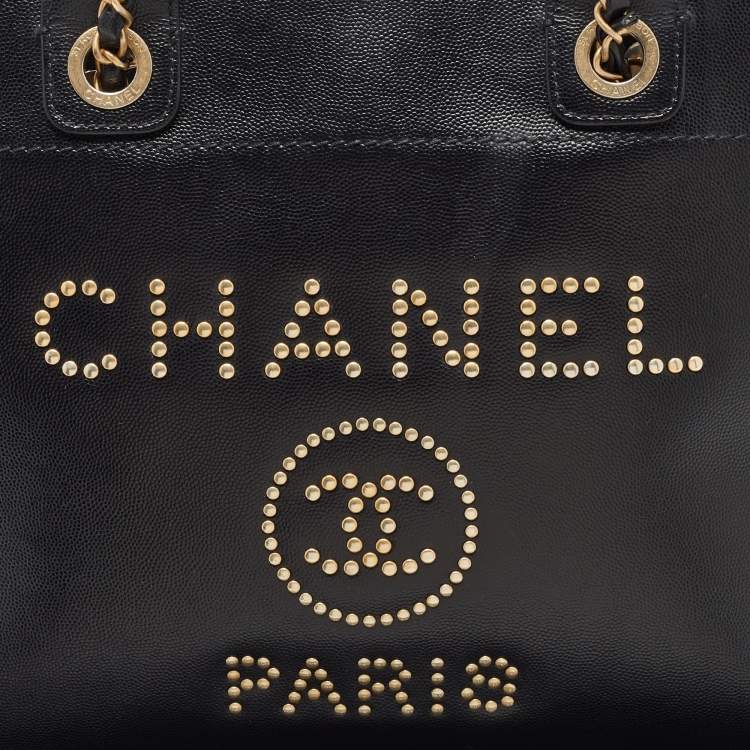 Pre Owned Chanel Black Caviar Leather Small Studded Deauville Tote