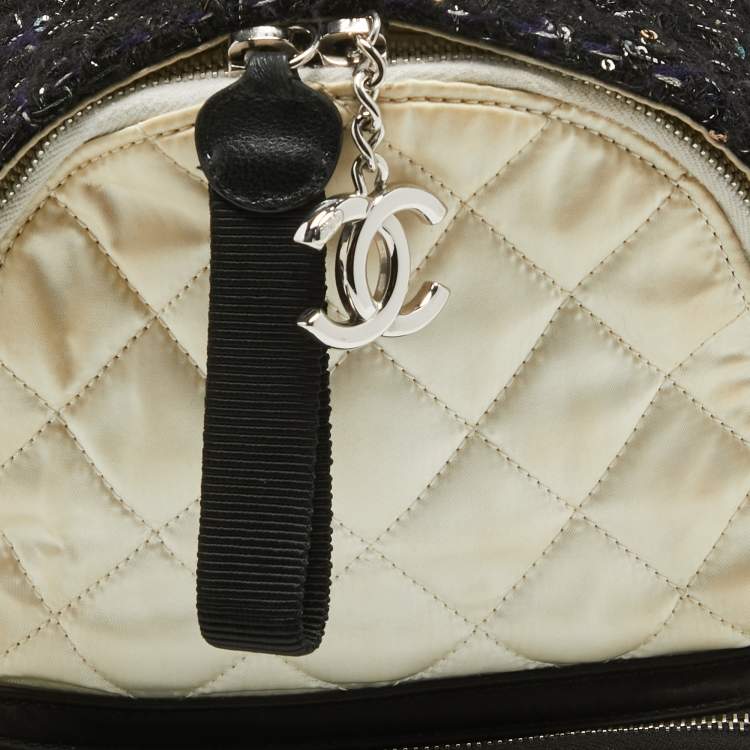 Pre Owned Chanel Black/Off White Quilted Satin and Tweed Sequins Mini Backpack