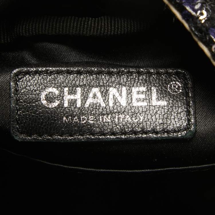 Pre Owned Chanel Black/Off White Quilted Satin and Tweed Sequins Mini Backpack