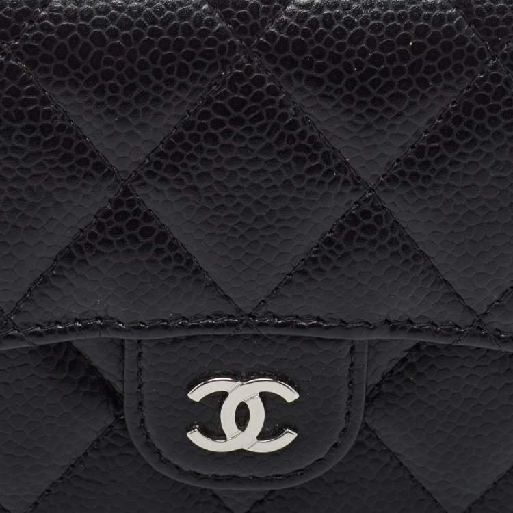 Pre Owned Chanel Black Quilted Caviar Leather Trifold CC Wallet