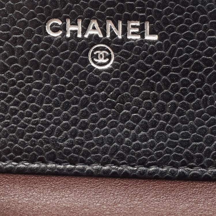 Pre Owned Chanel Black Quilted Caviar Leather Trifold CC Wallet