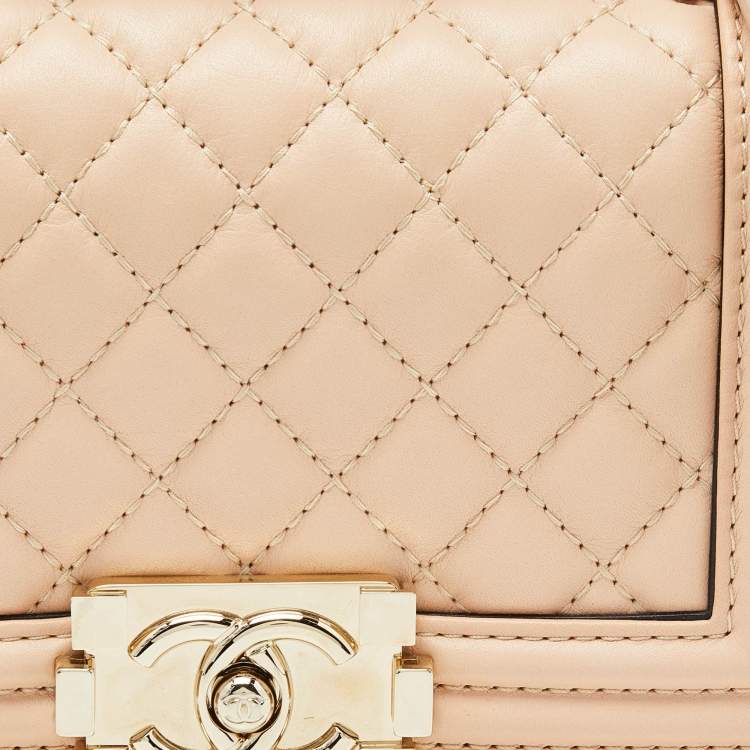 Pre Owned Chanel Beige Quilted Leather Small Boy Top Handle Bag