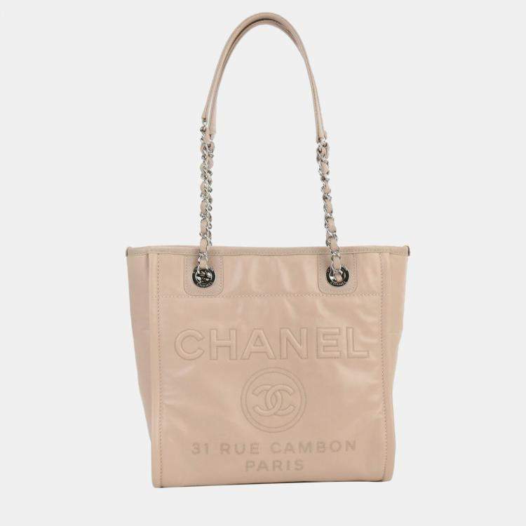 CHANEL Pink Leather Deauville Chain Tote