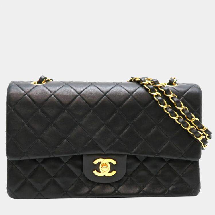 Chanel Black Lambskin Leather Medium Classic Double Flap Shoulder Bags