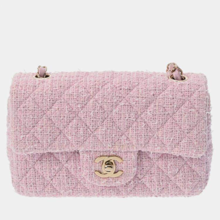 Chanel Pink Tweed Medium Classic Double Flap Bag