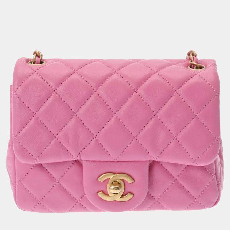 CHANEL Pink Lambskin Leather Mini Pearl Crush Flap Bag