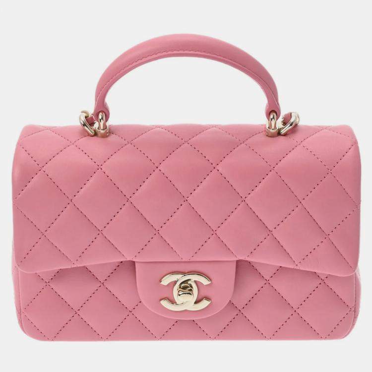 Chanel Pink Lambskin Leather Mini Rectangular Flap Top Handle Bag