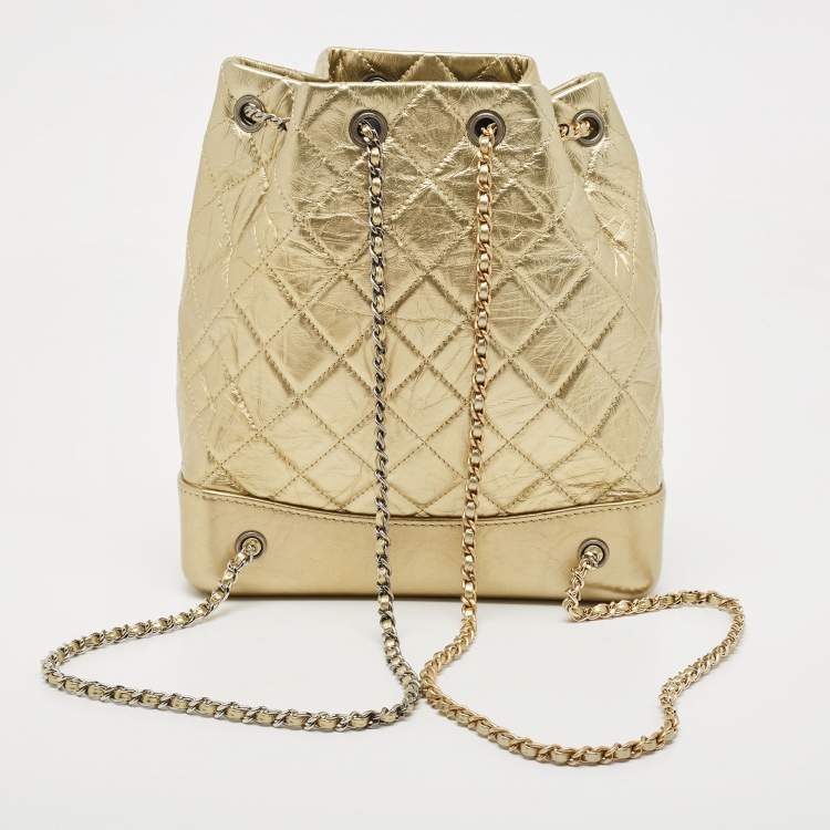 Pre Owned Chanel Gold Quilted Aged Leather Small Gabrielle Backpack