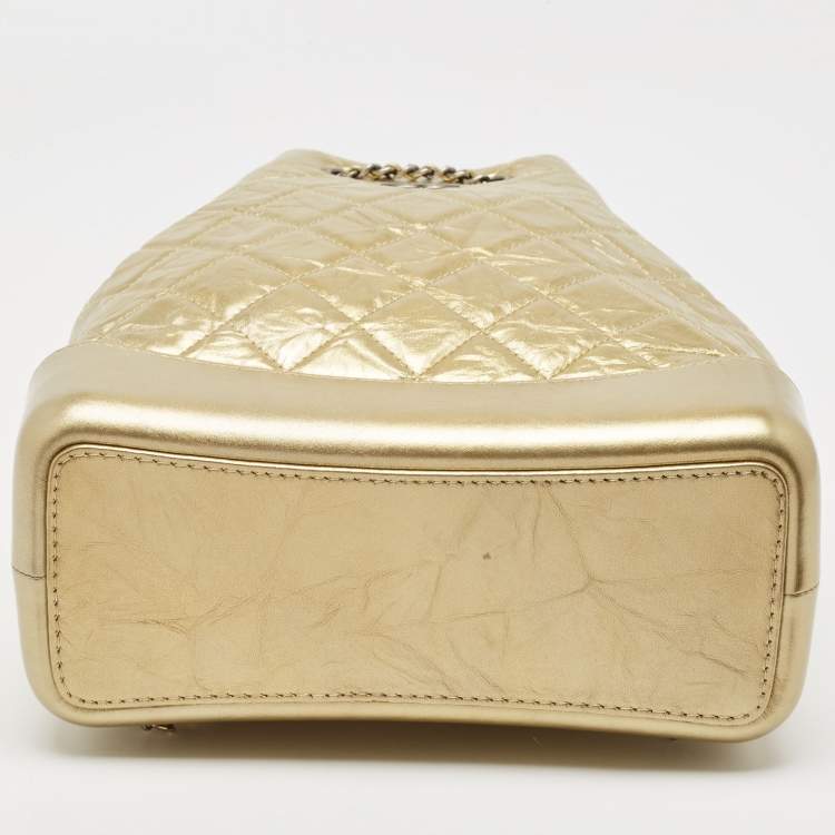 Pre Owned Chanel Gold Quilted Aged Leather Small Gabrielle Backpack