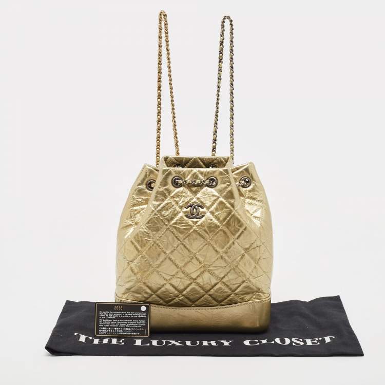Pre Owned Chanel Gold Quilted Aged Leather Small Gabrielle Backpack