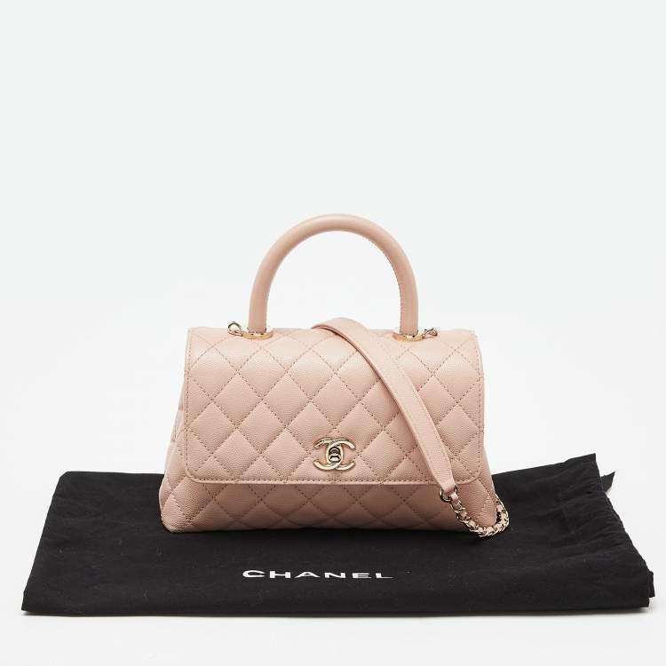 Pre Owned Chanel Pink Quilted Caviar Leather Small Coco Top Handle Bag