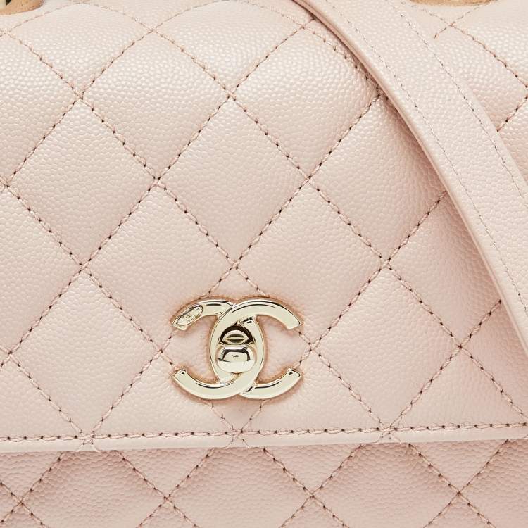 Pre Owned Chanel Pink Quilted Caviar Leather Small Coco Top Handle Bag