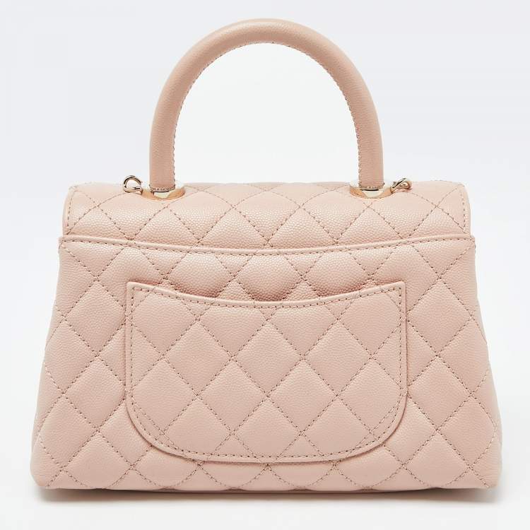 Pre Owned Chanel Pink Quilted Caviar Leather Small Coco Top Handle Bag