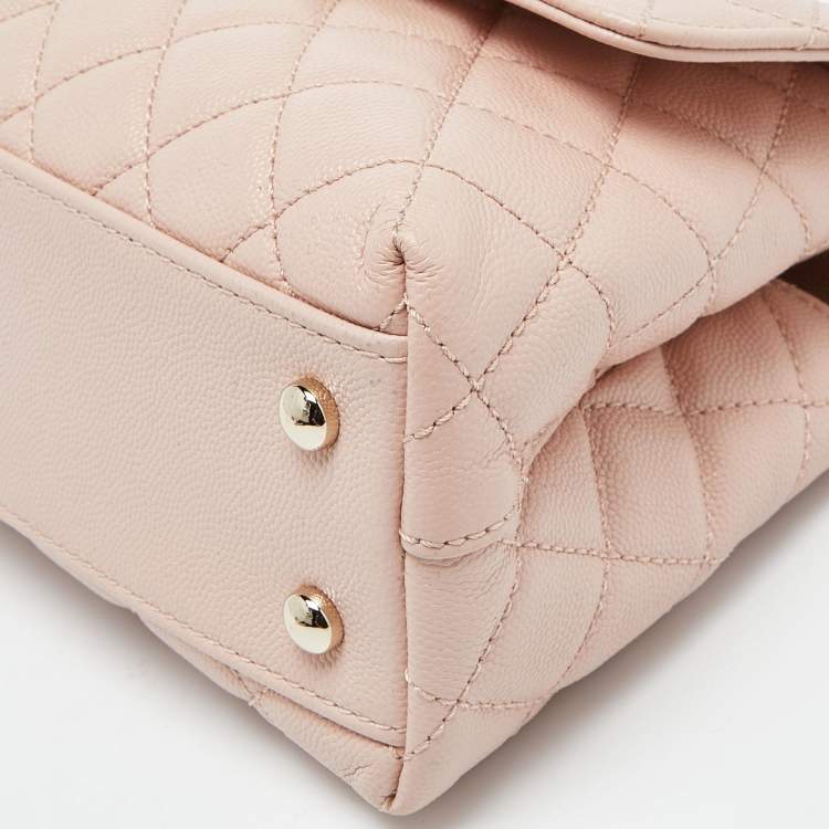 Pre Owned Chanel Pink Quilted Caviar Leather Small Coco Top Handle Bag
