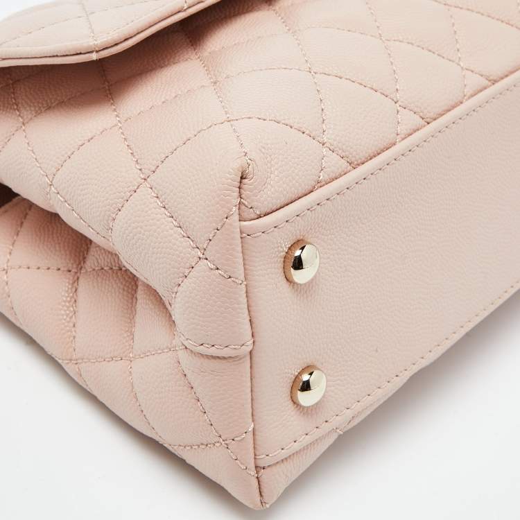 Pre Owned Chanel Pink Quilted Caviar Leather Small Coco Top Handle Bag