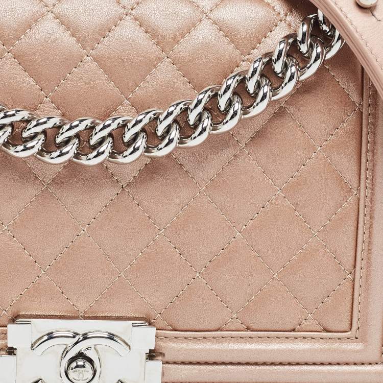 Pre Owned Chanel Metallic Beige Quilted Leather Medium Boy Flap Bag