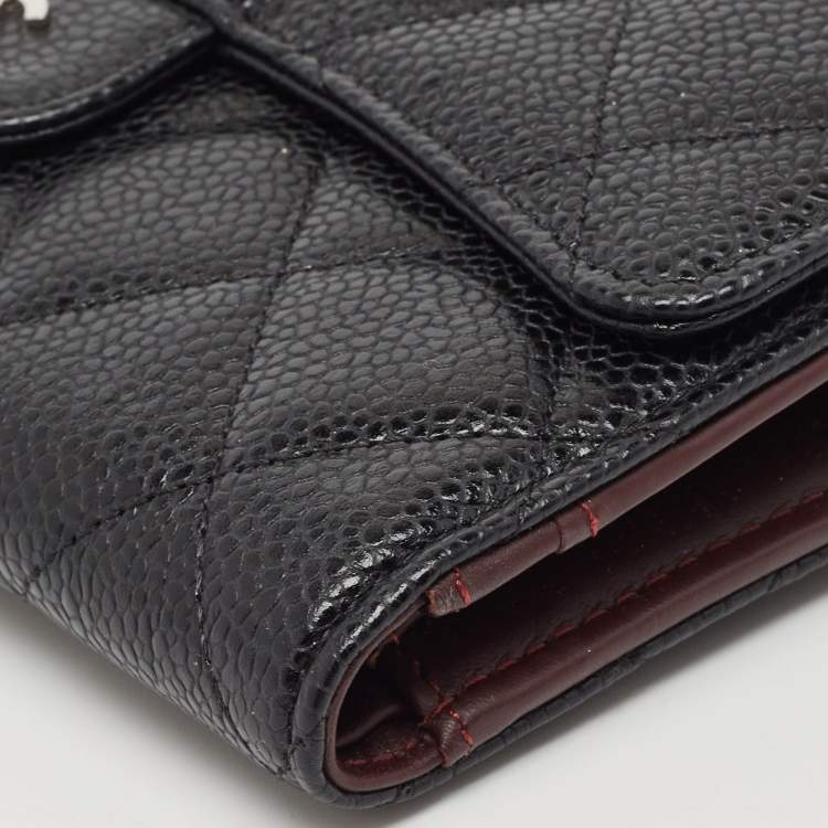 Pre Owned Chanel Black Quilted Caviar Leather Classic Flap Wallet
