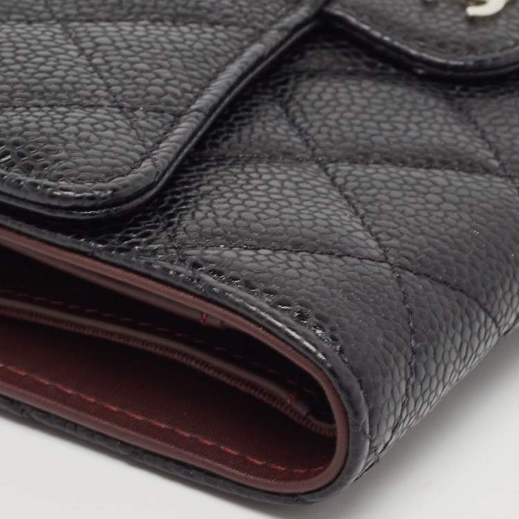 Pre Owned Chanel Black Quilted Caviar Leather Classic Flap Wallet