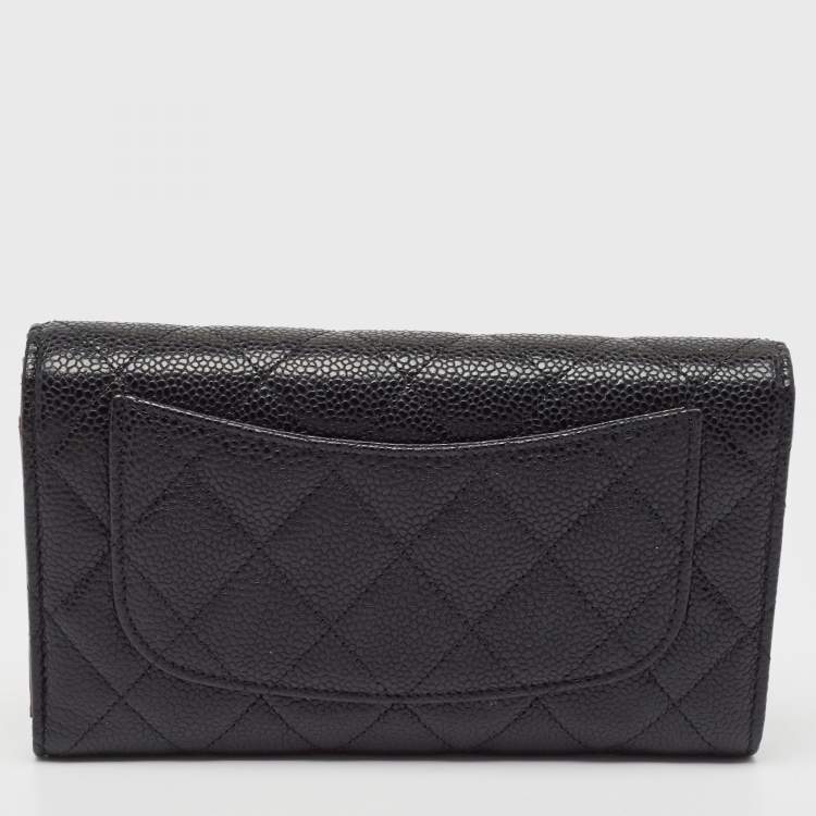 Pre Owned Chanel Black Quilted Caviar Leather Classic Flap Wallet