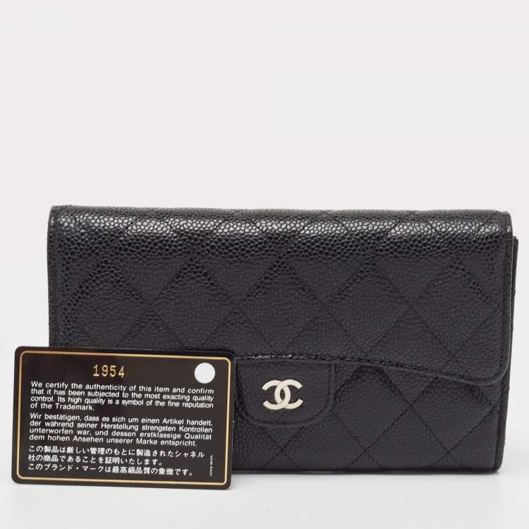 Pre Owned Chanel Black Quilted Caviar Leather Classic Flap Wallet