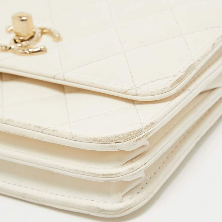 Pre Owned Chanel White Quilted Leather Trendy CC Wallet On Chain