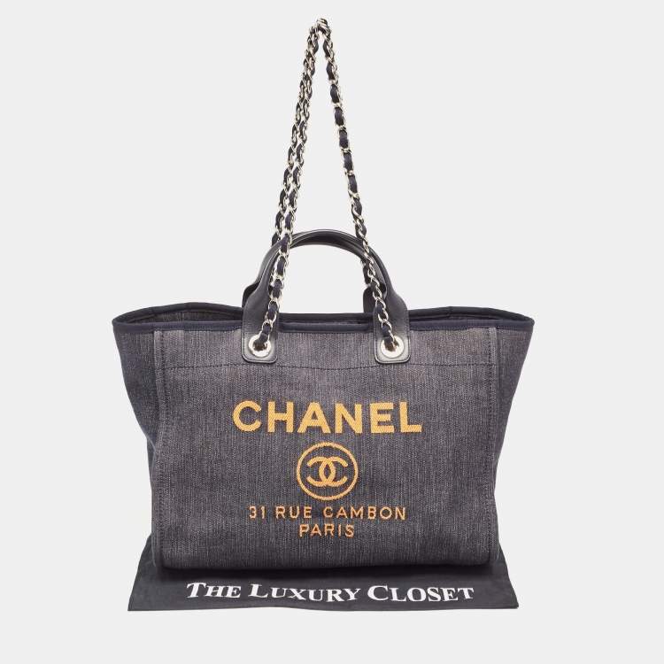 Pre Owned Chanel Blue Denim and Leather Medium Deauville Shopper Tote
