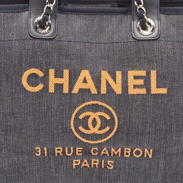 Pre Owned Chanel Blue Denim and Leather Medium Deauville Shopper Tote