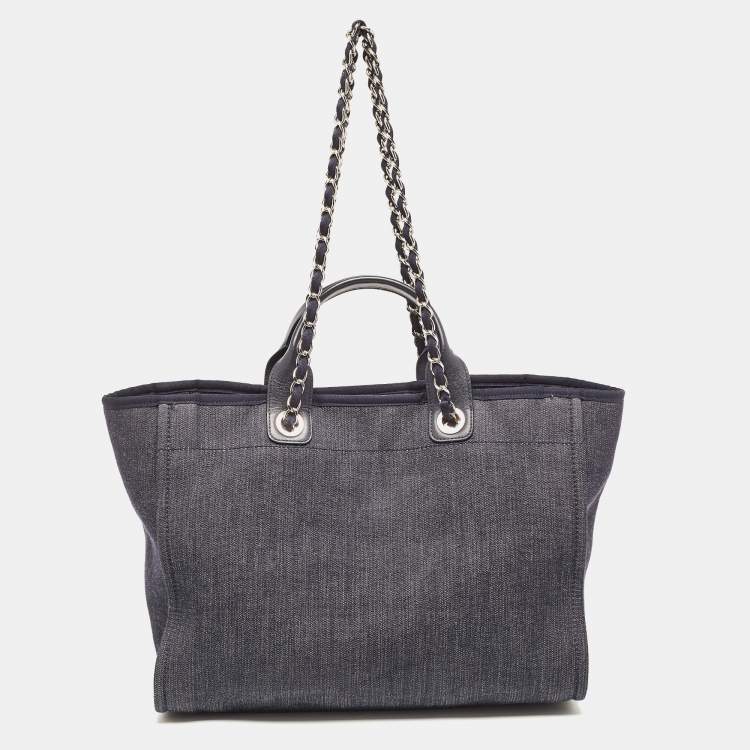 Pre Owned Chanel Blue Denim and Leather Medium Deauville Shopper Tote
