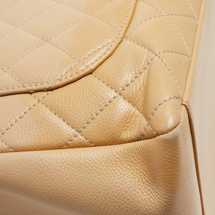 Pre Owned Chanel Beige Quilted Caviar Leather Grand Shopper Tote