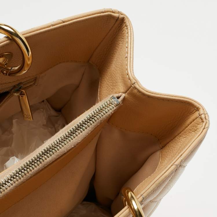 Pre Owned Chanel Beige Quilted Caviar Leather Grand Shopper Tote