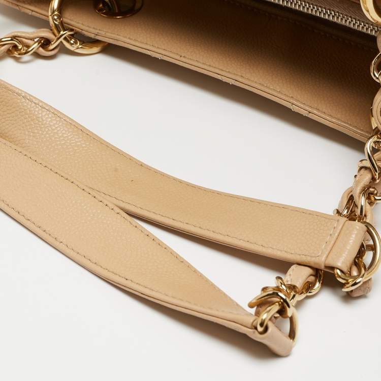 Pre Owned Chanel Beige Quilted Caviar Leather Grand Shopper Tote