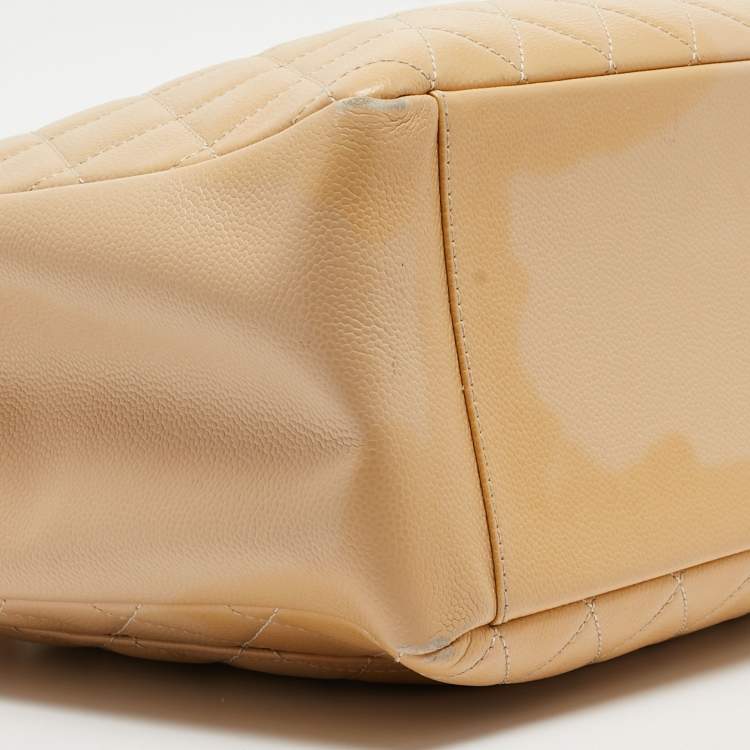 Pre Owned Chanel Beige Quilted Caviar Leather Grand Shopper Tote