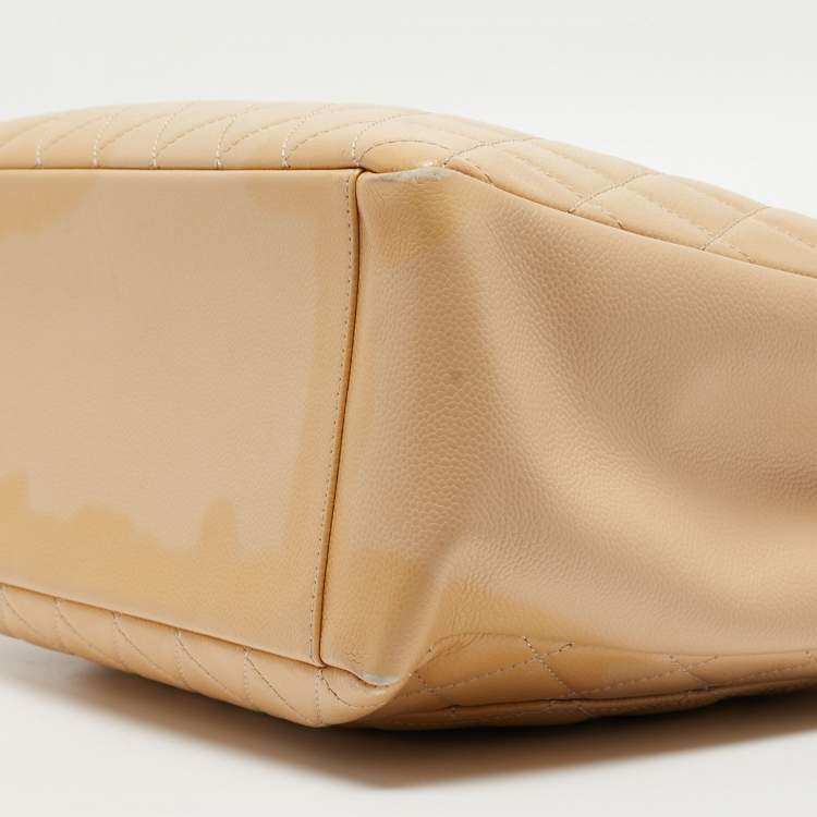 Pre Owned Chanel Beige Quilted Caviar Leather Grand Shopper Tote