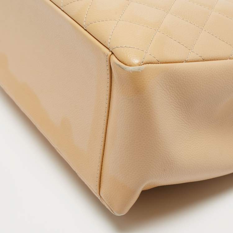 Pre Owned Chanel Beige Quilted Caviar Leather Grand Shopper Tote