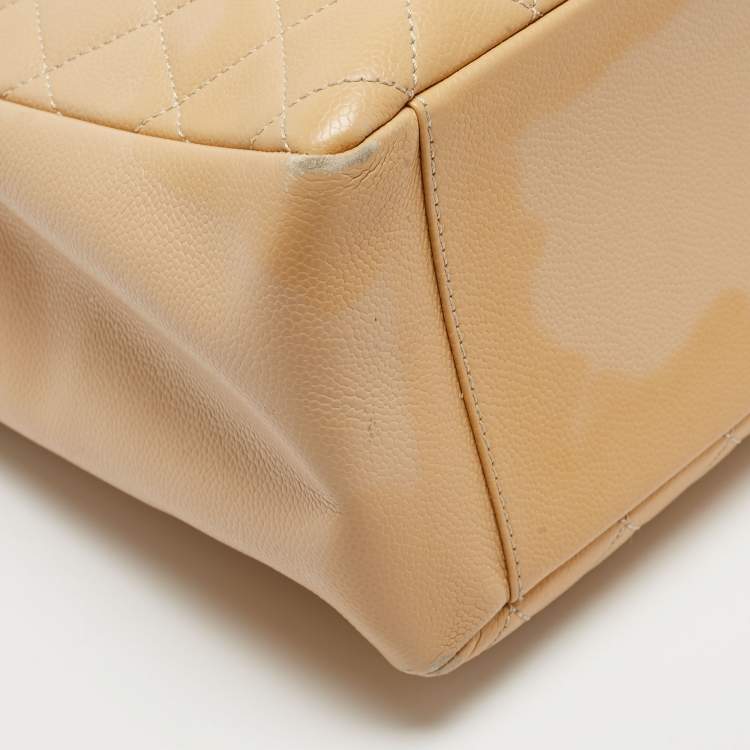Pre Owned Chanel Beige Quilted Caviar Leather Grand Shopper Tote
