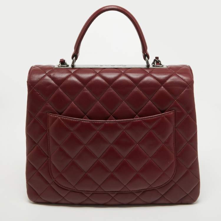 Pre Owned Chanel Dark Red Quilted Leather Large Trendy CC Top Handle Bag