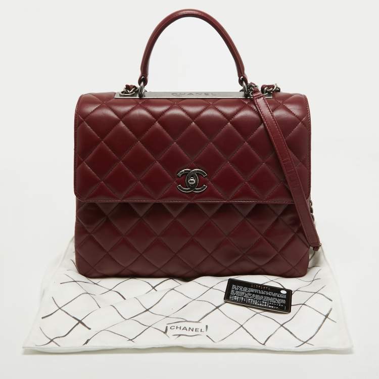 Pre Owned Chanel Dark Red Quilted Leather Large Trendy CC Top Handle Bag